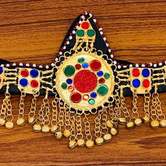 Golden Unique Matha Patti, Handmade Afghan Head Piece, Ethnic Hair Ornament, main image 11